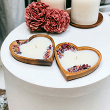 Load image into Gallery viewer, Mini Heart Shaped Wooden Dough Bowl Candle 3 oz for Valentine's Day Scented Farmhouse Candle