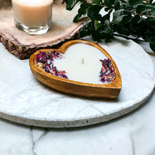 Load image into Gallery viewer, Mini Heart Shaped Wooden Dough Bowl Candle 3 oz for Valentine's Day Scented Farmhouse Candle
