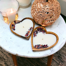 Load image into Gallery viewer, Mini Heart Shaped Wooden Dough Bowl Candle 3 oz for Valentine's Day Scented Farmhouse Candle
