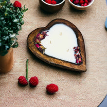 Load image into Gallery viewer, Small Heart Shaped Wooden Dough Bowl Candle 5 oz for Valentine's Day 6'' 3 wick