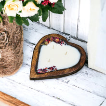 Load image into Gallery viewer, Small Heart Shaped Wooden Dough Bowl Candle 5 oz for Valentine's Day 6'' 3 wick
