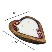 Load image into Gallery viewer, Small Heart Shaped Wooden Dough Bowl Candle 5 oz for Valentine's Day 6'' 3 wick