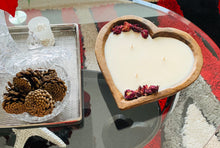 Load image into Gallery viewer, Heart shaped Rustic wooden Dough Bowl Scented Candle 25 oz for Valentine's Day