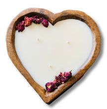 Load image into Gallery viewer, Heart shaped Rustic wooden Dough Bowl Scented Candle 25 oz for Valentine's Day