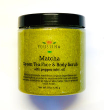 Load image into Gallery viewer, Organic Matcha Green Tea Face and Body scrub with peppermint oil 10 oz
