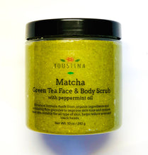 Load image into Gallery viewer, Organic Matcha Green Tea Face and Body scrub with peppermint oil 10 oz