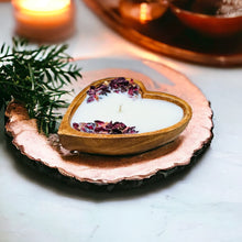 Load image into Gallery viewer, Mini Heart Shaped Wooden Dough Bowl Candle 3 oz  for Valentine&#39;s Day Scented Farmhouse Candle
