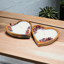 Load image into Gallery viewer, Mini Heart Shaped Wooden Dough Bowl Candle 3 oz  for Valentine&#39;s Day Scented Farmhouse Candle

