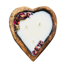 Load image into Gallery viewer, Small Heart Shaped Wooden Dough Bowl Candle 5 oz for Valentine&#39;s Day 6&#39;&#39; 3 wick
