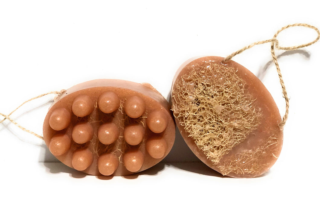 Loofah Soap and Massage bar with Organic Cinnamon leaf, Ginger and Honey / Luffa Soap