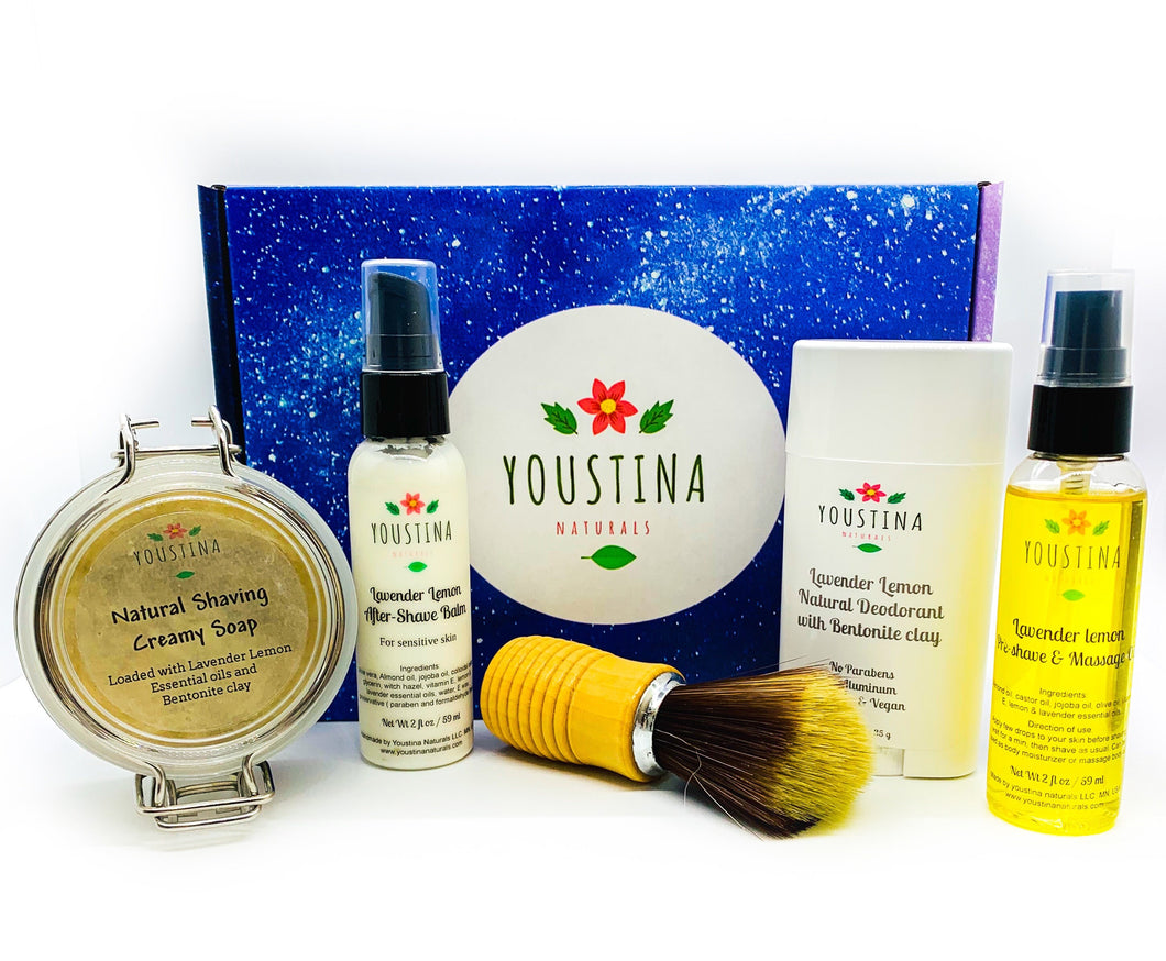 Shaving Box Kit for Father's Day / Christmas Gift for Him / sensitive skin with bentonite clay and Lavender Lemon Essential oils