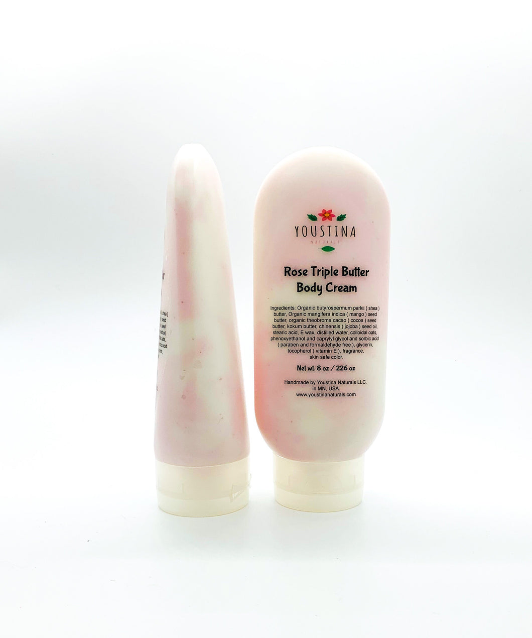 Rose Triple Butter Body and Hand Cream 8 fl oz for very dry skin and Eczema relief / Vegan moisturizer / Organic skincare